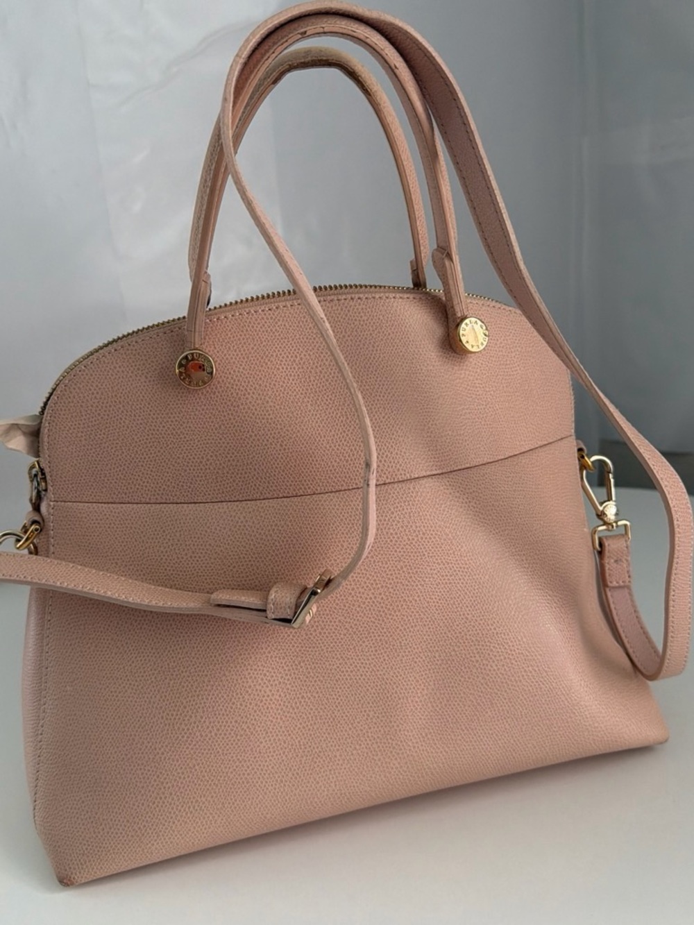 Furla Blush Pink Dome Satchel with Crossbody Strap Blush Dome Satchel Handbag